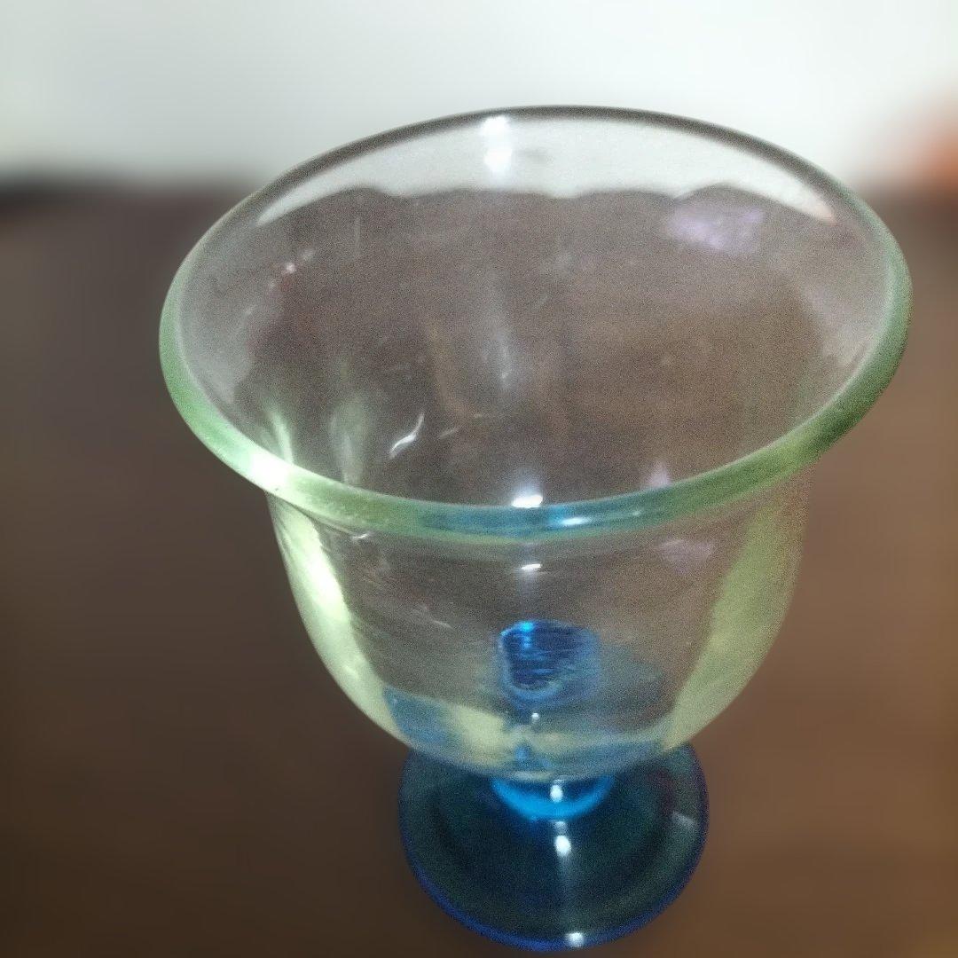レトロ　氷コップ　ガラス製 脚付きカップ 透明・青　3点
