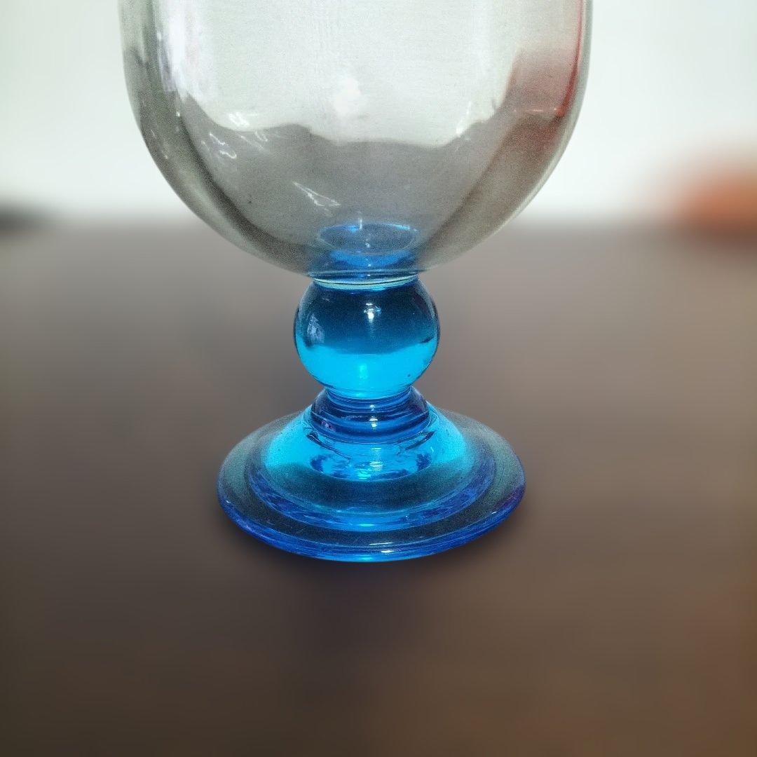 レトロ　氷コップ　ガラス製 脚付きカップ 透明・青　3点