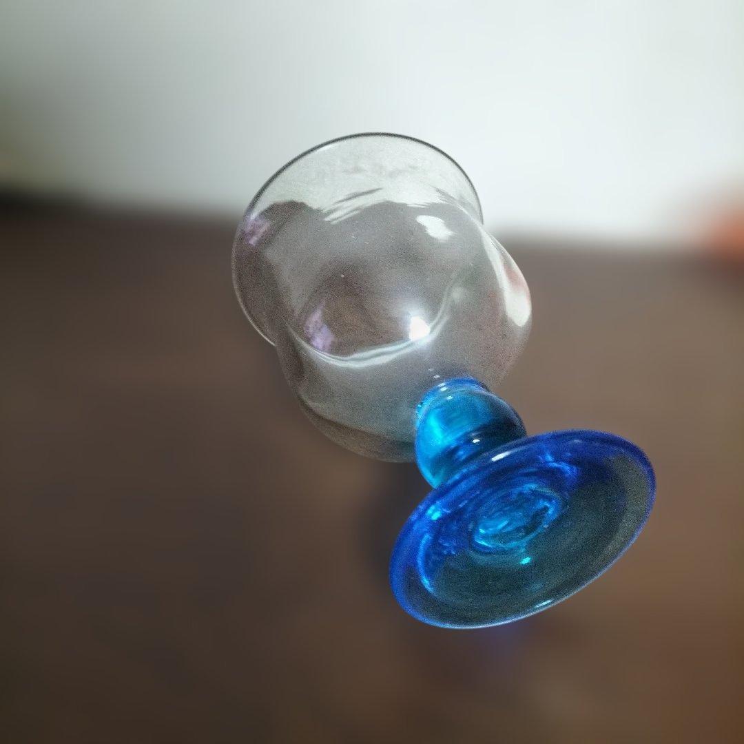 レトロ　氷コップ　ガラス製 脚付きカップ 透明・青　3点