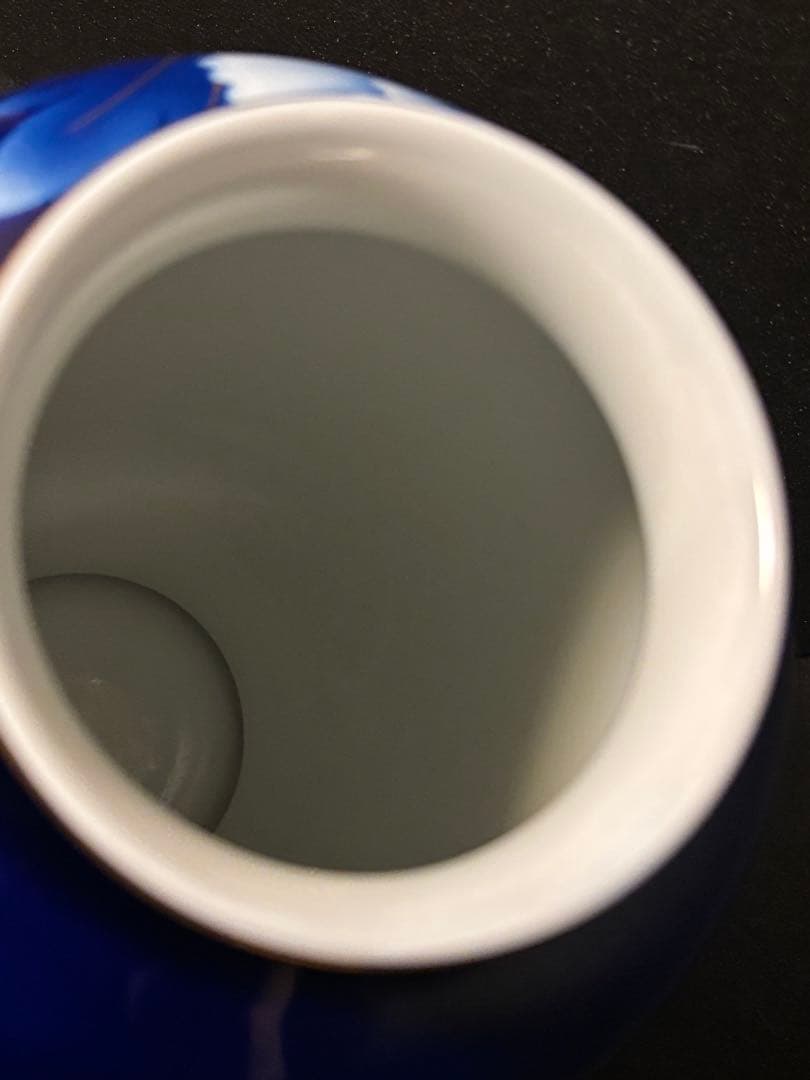 Yuki　深川製磁花瓶　瑠璃牡丹ルリ金彩　特大飾り壺１４号花生　台付