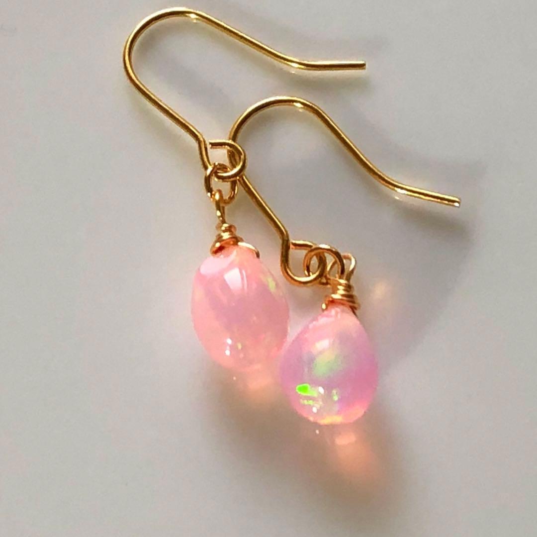 和兎様　天然石♡J大粒♡極上桜オパール1粒ピアス14kgf