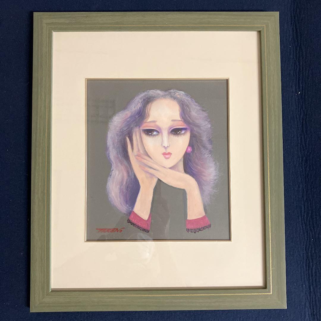 水彩画　色紙額　水落たけ乃　「想」