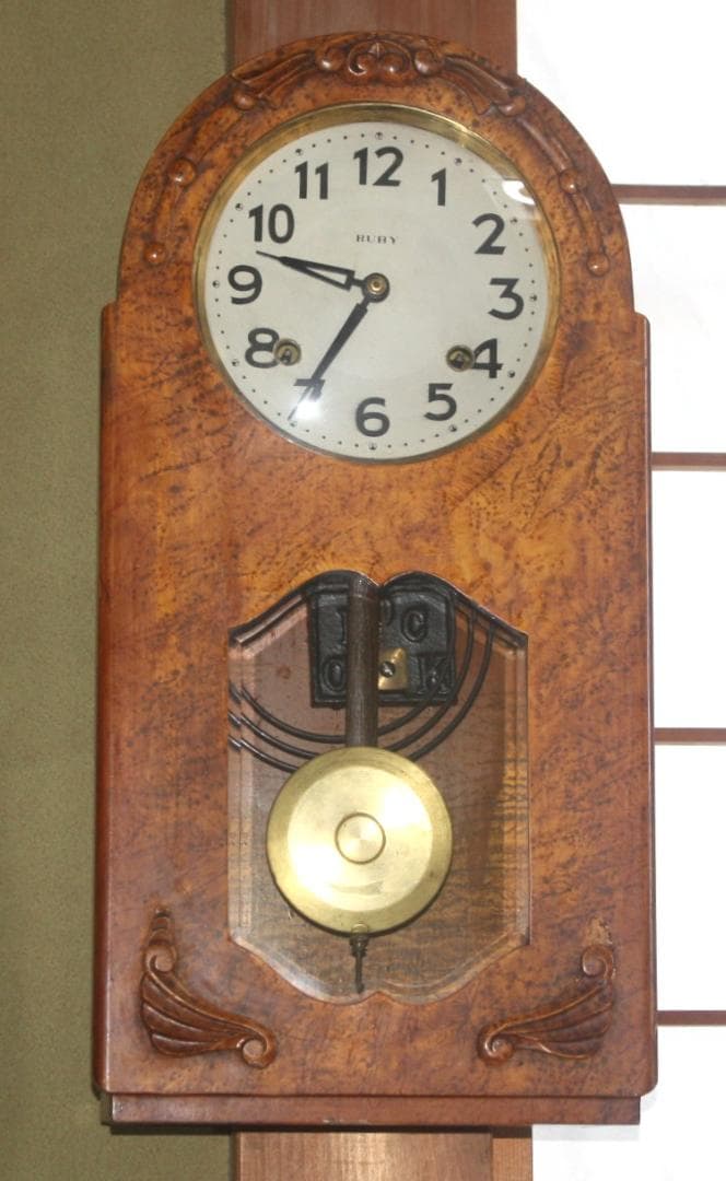 可動品 RUBY ルビー印 柱時計 マーブル模様 ボンボン時計 掛時計 振り子式