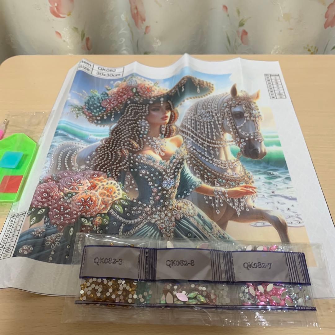 ダイヤモンド特殊ビーズ　貴婦人と馬 30cm X 30cm