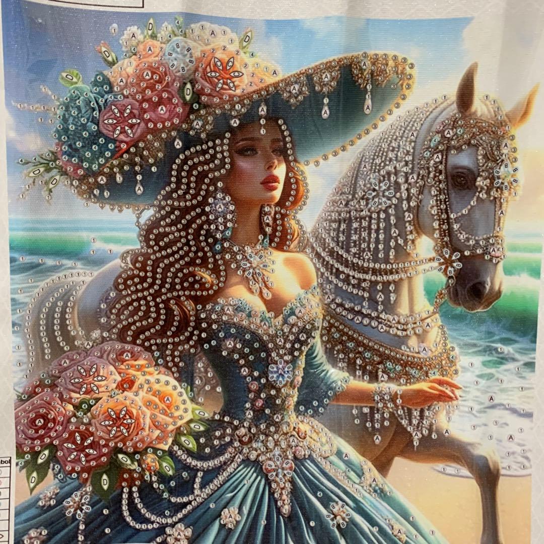 ダイヤモンド特殊ビーズ　貴婦人と馬 30cm X 30cm