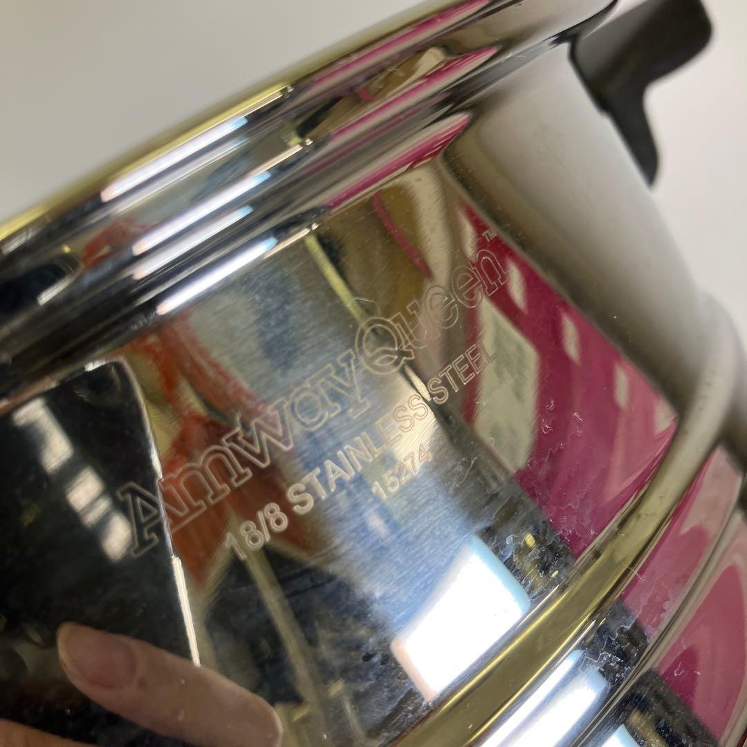 【中古】 アムウェイ クイーン ステンレス製 片手鍋 二重鍋 蒸し器 セット