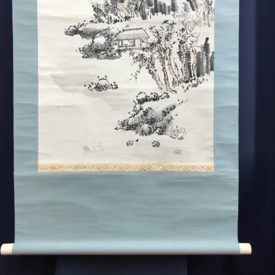 【真作】金陵/雪景山水図/山水図/掛軸/名家伝来/AD-351