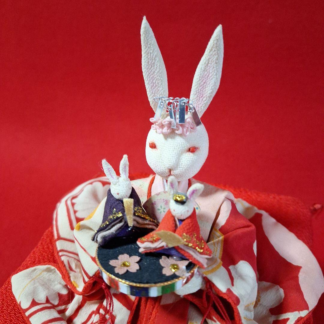 創作人形、縮緬細工、お雛様、ミニチュア雛、木製飾り台、雛人形、うさぎ置物
