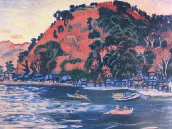 梅原　龍三郎、江之浦暮色、希少画集画、新品額装付