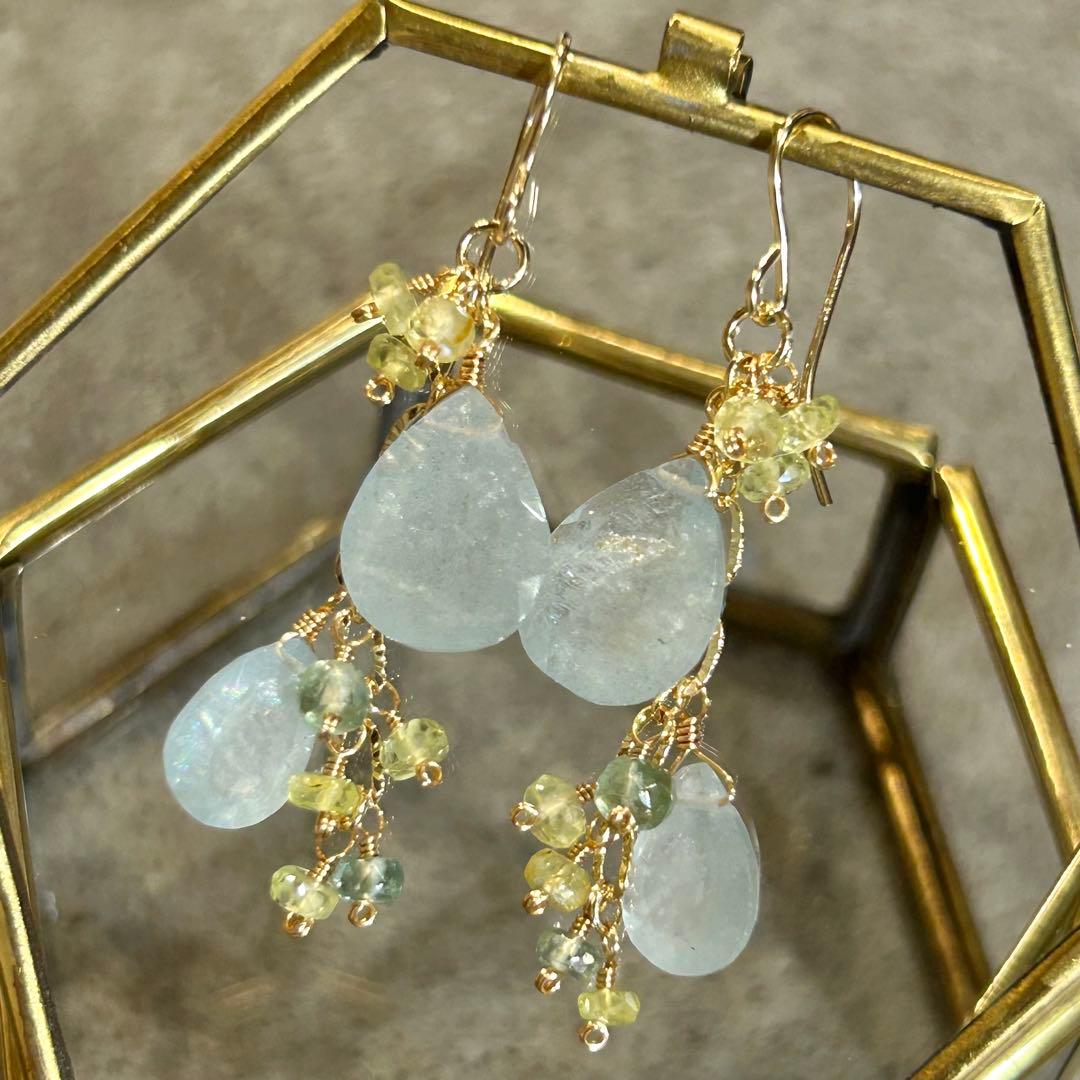 希少✳︎シンデレラアクアマリン　クリソベリル　14kgf　天然石ピアス