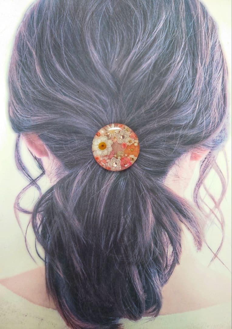 レジン　猫　ドライフラワー　ヘアゴム　ブローチ　ポニーフック　No.584