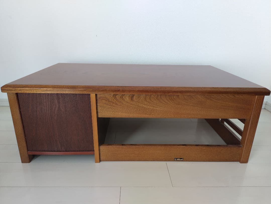 光製作所（hikari）文机 欅ケヤキ杢 片袖机 和室 座机 引き出し付き