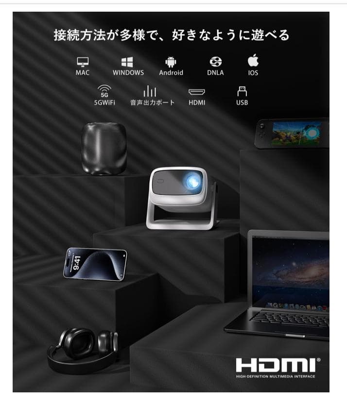 プロジェクター 4K 800ANSIオートフォーカス 5Wサウンド＆ドルビー