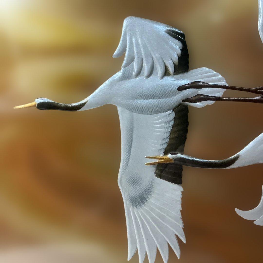 【朝明の鶴】晴山作 美芸彫金パネル 額装 九峯山 総善寺 落慶記念 縁起物