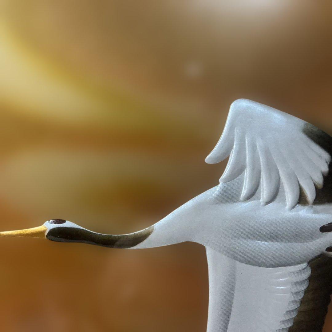 【朝明の鶴】晴山作 美芸彫金パネル 額装 九峯山 総善寺 落慶記念 縁起物