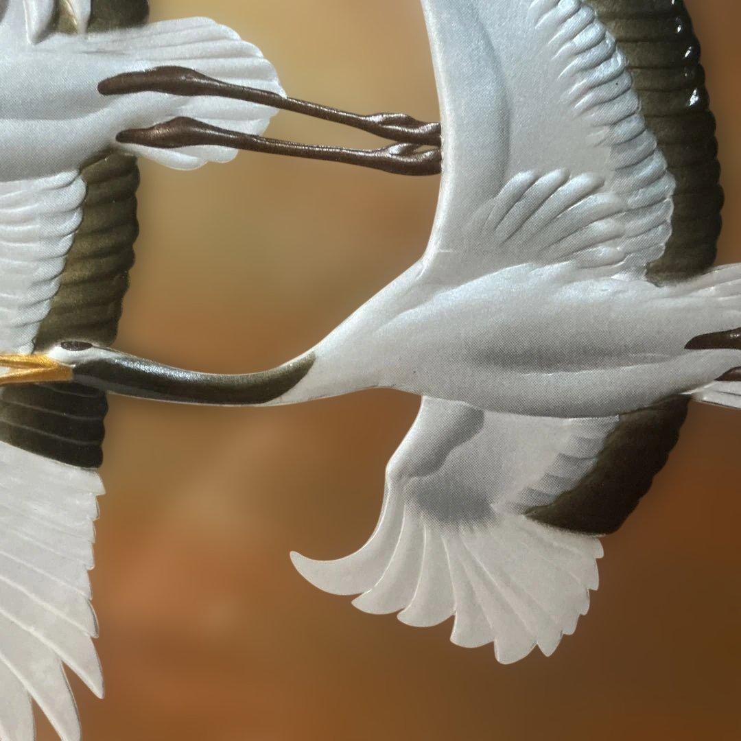 【朝明の鶴】晴山作 美芸彫金パネル 額装 九峯山 総善寺 落慶記念 縁起物