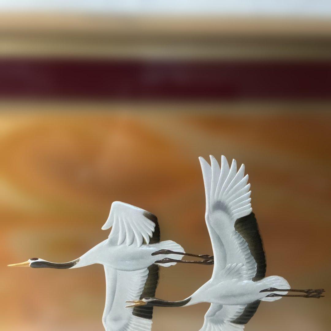 【朝明の鶴】晴山作 美芸彫金パネル 額装 九峯山 総善寺 落慶記念 縁起物