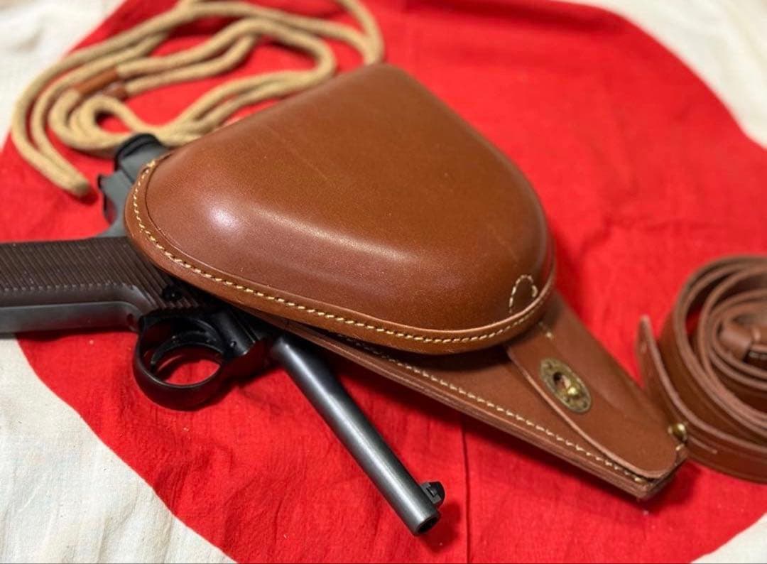 B）日本軍 南部14年式拳銃嚢＋拳銃紐★複製品★サバゲー　将校　陸軍　海軍陸戦隊