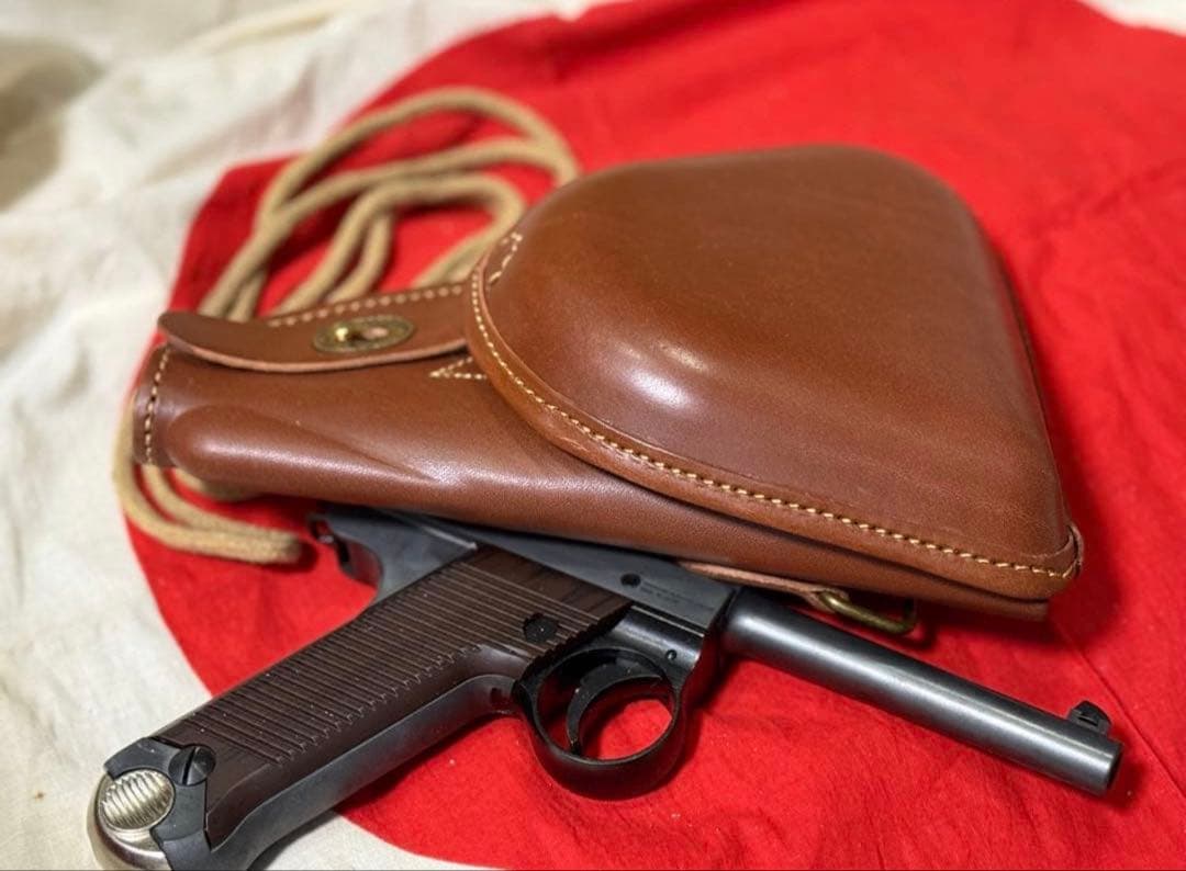B）日本軍 南部14年式拳銃嚢＋拳銃紐★複製品★サバゲー　将校　陸軍　海軍陸戦隊