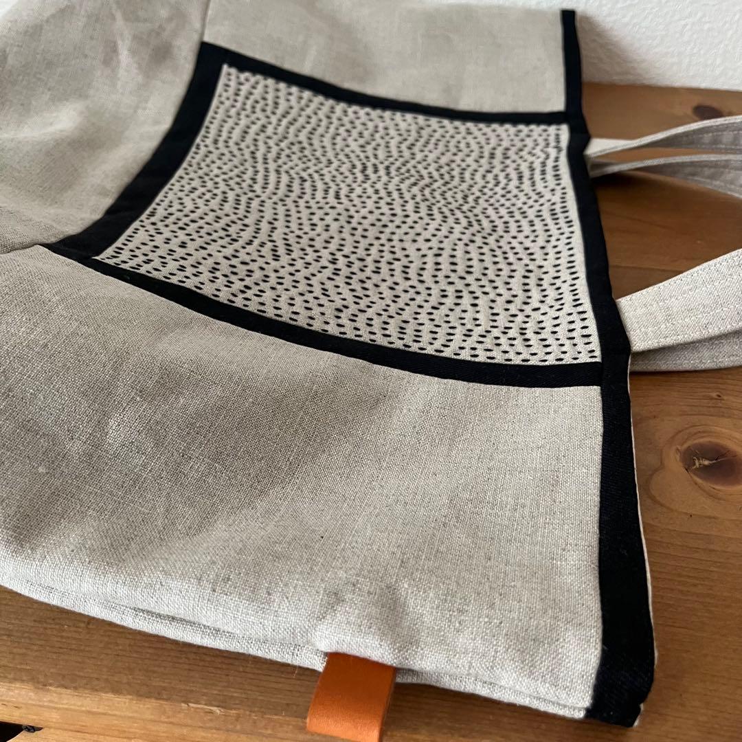リネンの大きい刺し子バック　ハンドメイド パッチワーク