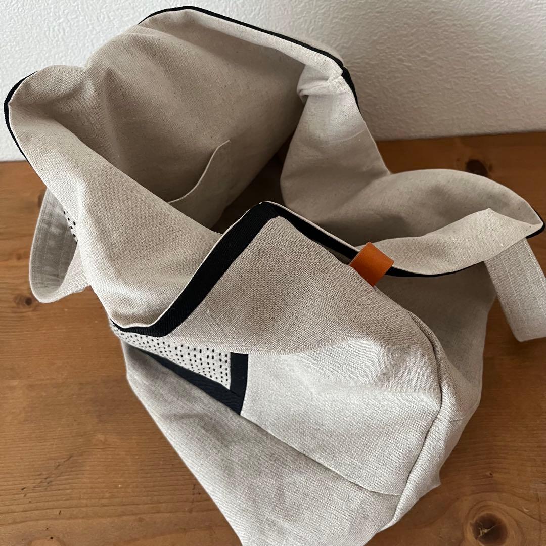 リネンの大きい刺し子バック　ハンドメイド パッチワーク