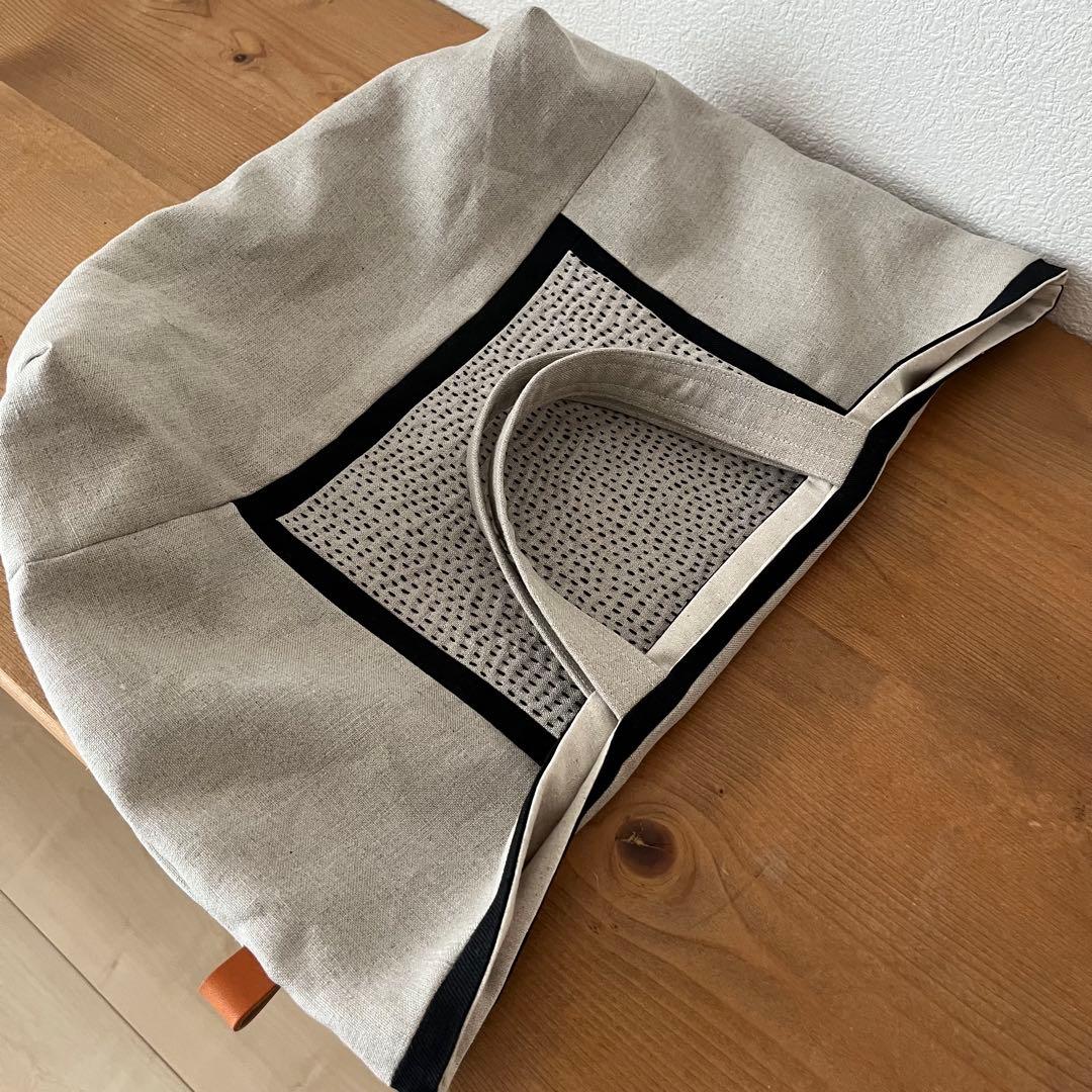 リネンの大きい刺し子バック　ハンドメイド パッチワーク