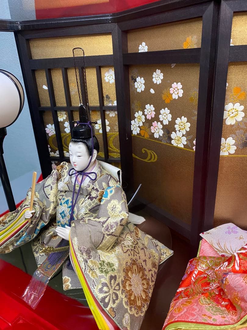東京久月　雛人形屏風付ガラスケース親王飾り・間口約５７×奥行約３４×高さ約３９㎝