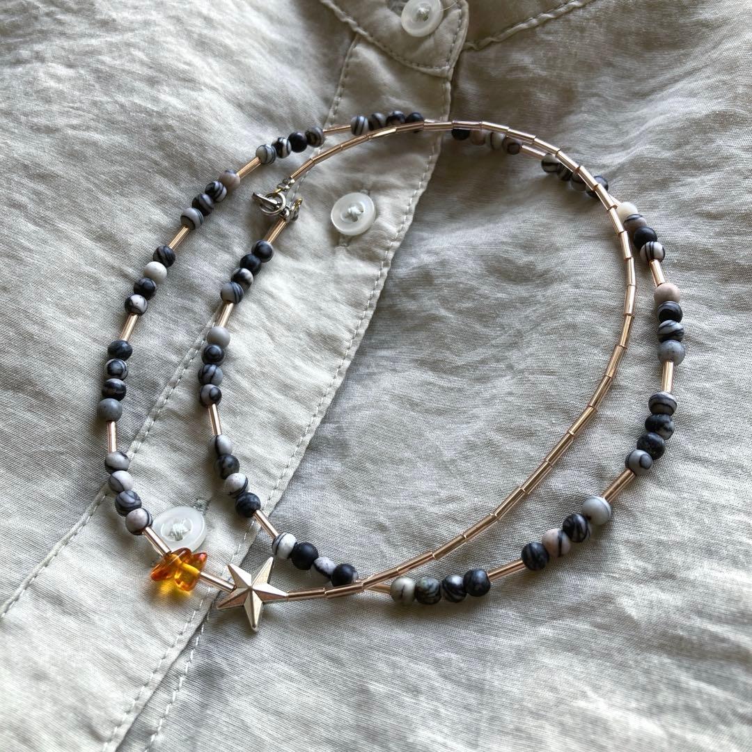 no.78 琥珀とスターのネックレス
