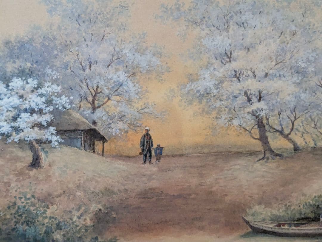 （模写）水彩画 桜に親子　端館紫川