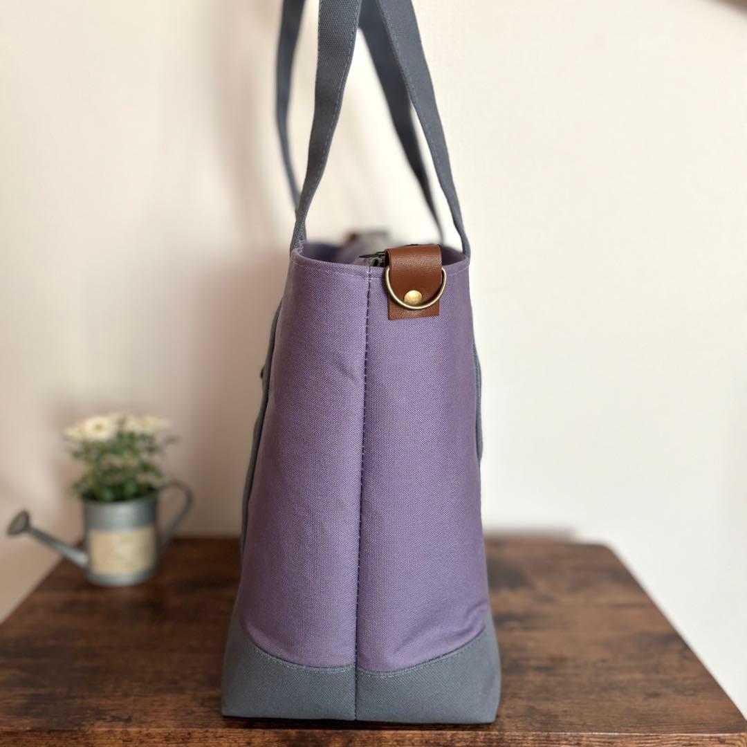 【みとゆ、K】あおりポケット付きトートバッグL 帆布　スモークバイオレット