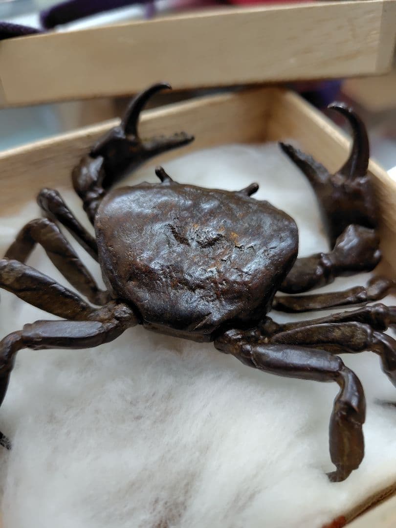 安の介 古銅 自在 蟹 銅製 カニ 箱付き 明治期頃 銅細工