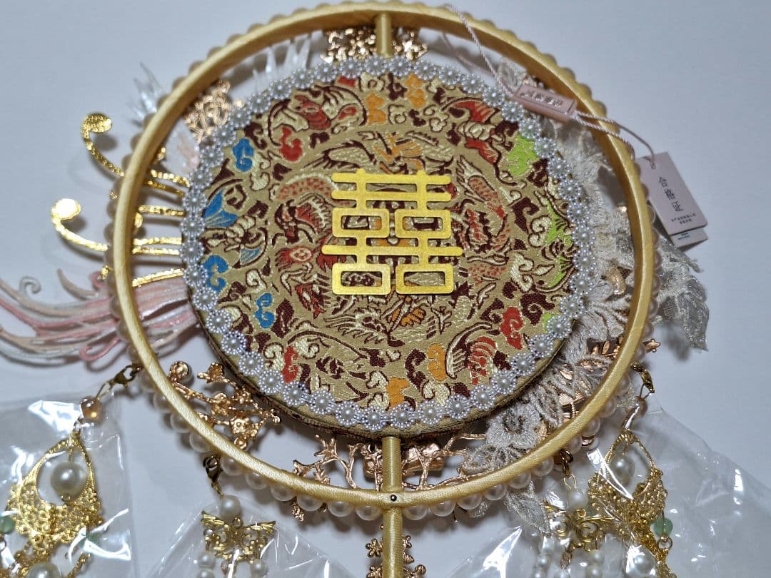 中国　喜扇　ウェディング　ブライダル　扇子　スタンド付き　縁起物