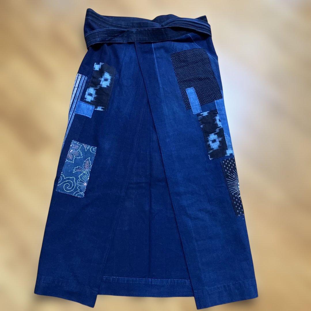 お値下げ藍染めリメイク前掛エプロン古布型染め雪ん子縞木綿男女兼用