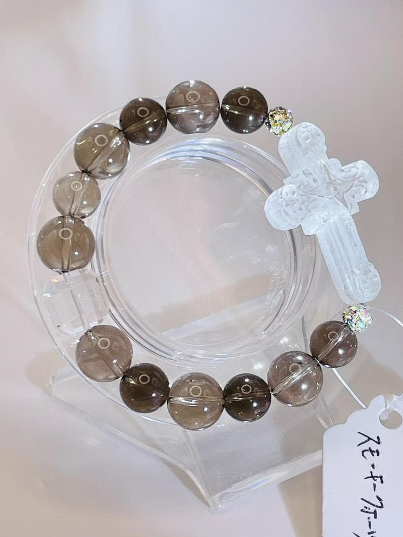 【十字架(水晶)/スモーキークォーツ】内径約15.5cm 浄化済み No,426