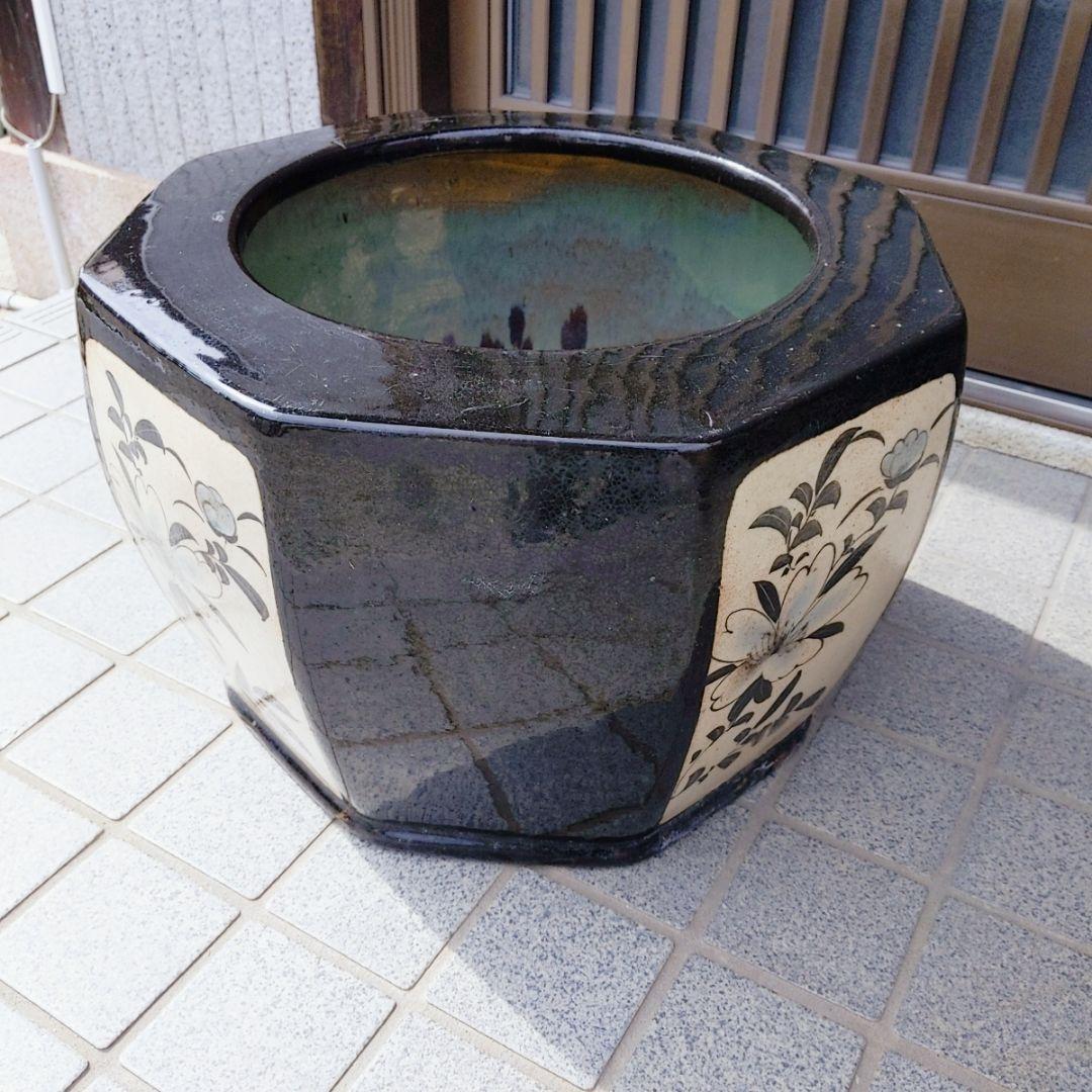 八角形 水鉢 　直径約42cm　火鉢 金魚鉢 睡蓮鉢 メダカ鉢 大型陶器