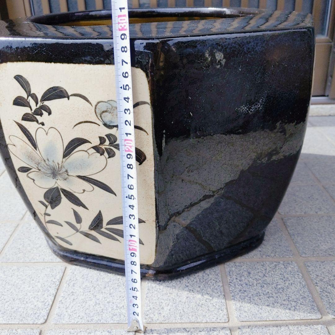 八角形 水鉢 　直径約42cm　火鉢 金魚鉢 睡蓮鉢 メダカ鉢 大型陶器