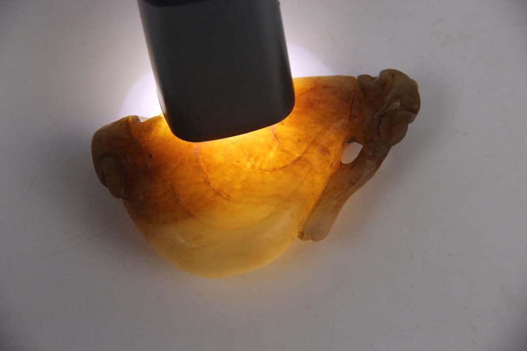 中国美術　清時代 和田白玉 雕荷葉洗・螭龍耳 玉水盂 文房古玉 ENM23-8