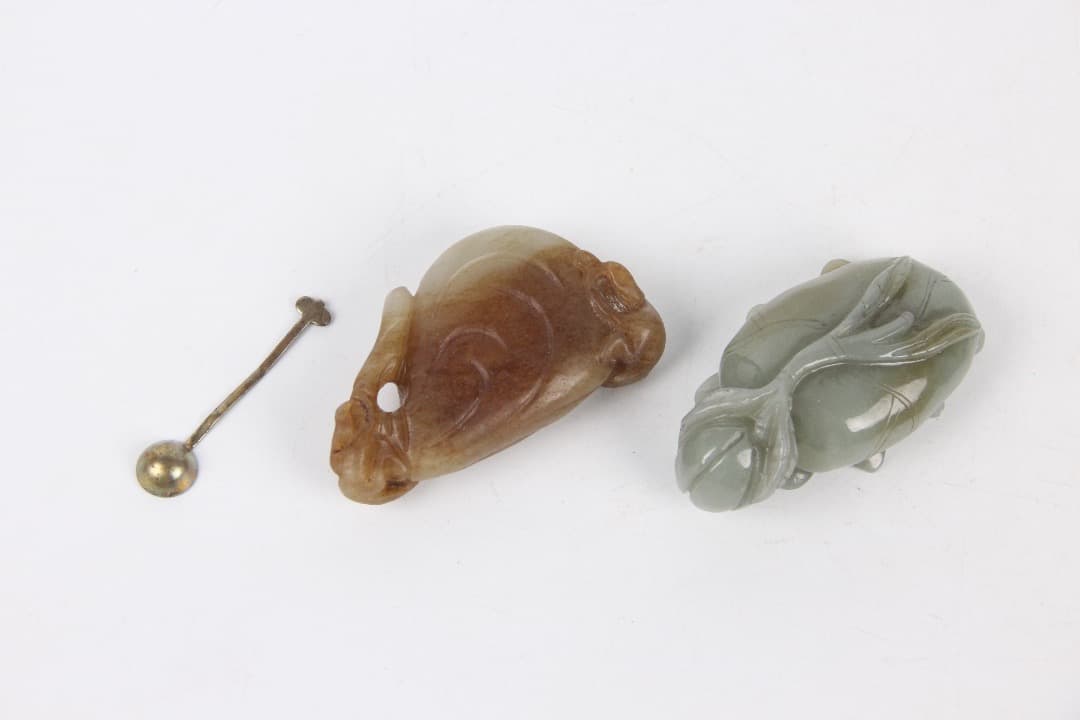 中国美術　清時代 和田白玉 雕荷葉洗・螭龍耳 玉水盂 文房古玉 ENM23-8