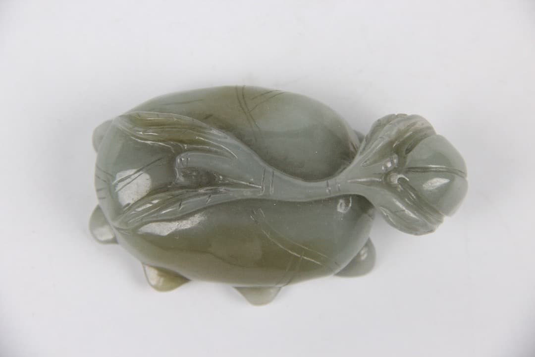 中国美術　清時代 和田白玉 雕荷葉洗・螭龍耳 玉水盂 文房古玉 ENM23-8