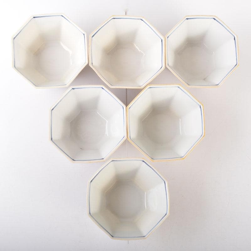 美濃焼　幸兵衛窯　加藤幸兵衛作　鉄絵花草文　八角向付　六客　共箱　C　6857A