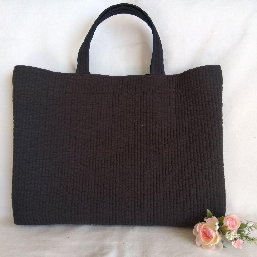 持ち手44 ブラックSリボン15個☆トートバッグL☆ ダークグレー