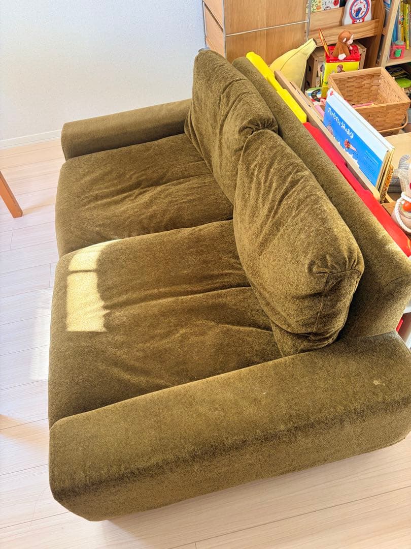 Re:CENO 2人掛けソファー folk（オリーブ：クリンプ／5cm脚）