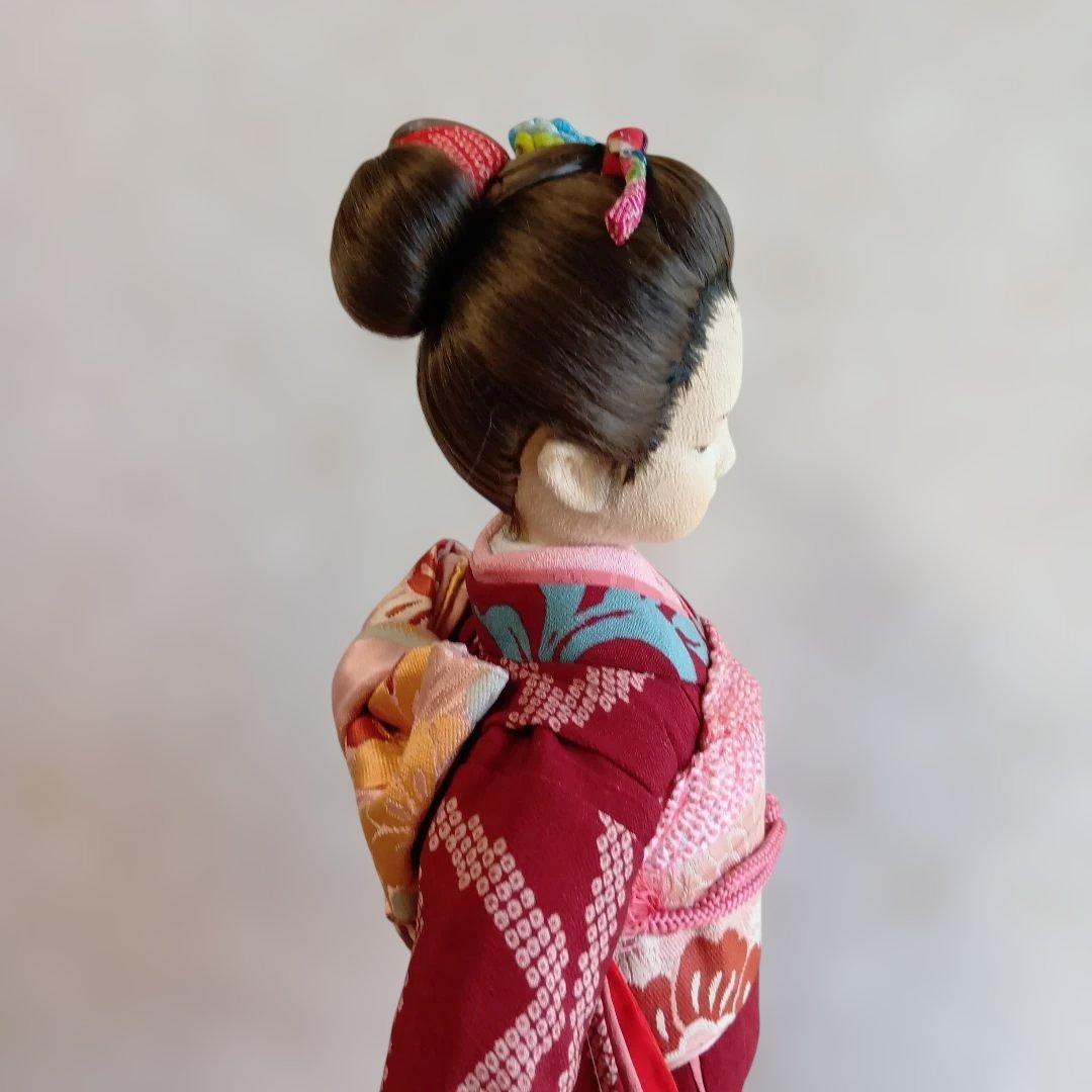 人形 えんじ色の着物　創作人形 布貼りハンドメイド