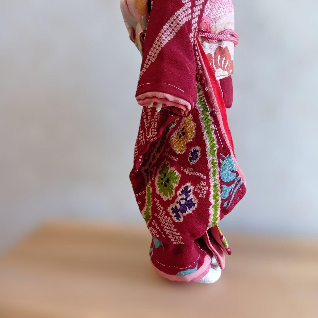 人形 えんじ色の着物　創作人形 布貼りハンドメイド