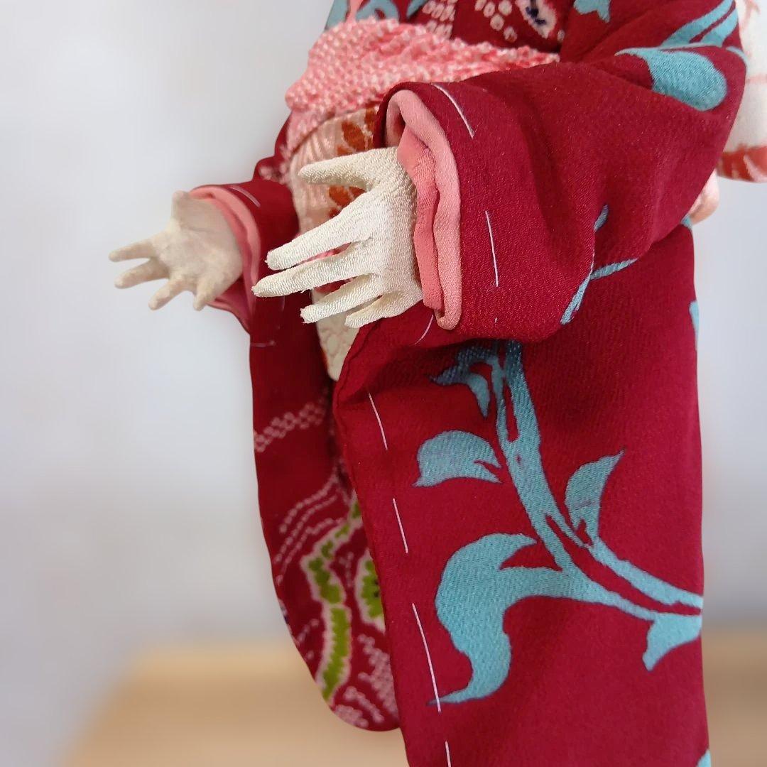 人形 えんじ色の着物　創作人形 布貼りハンドメイド