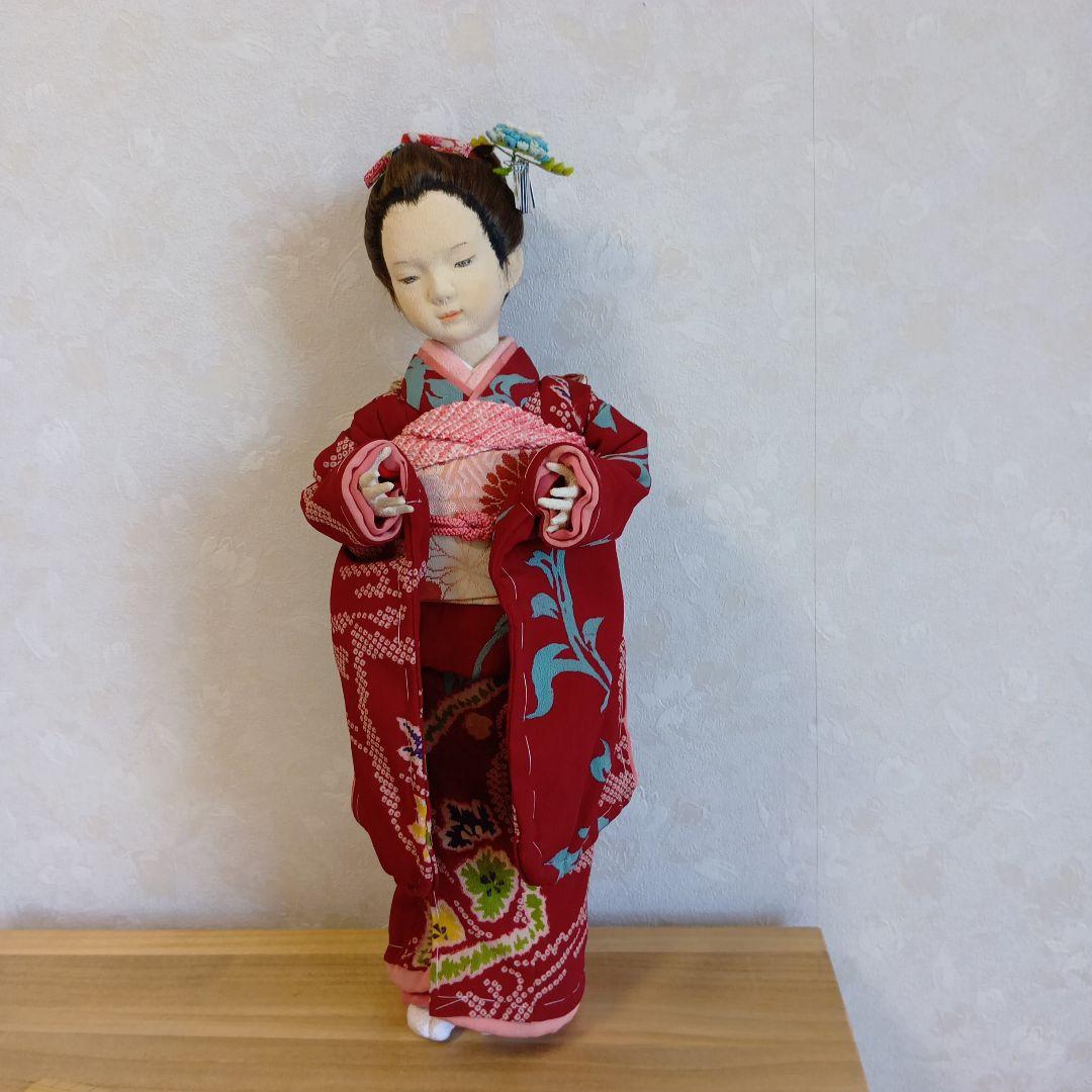 人形 えんじ色の着物　創作人形 布貼りハンドメイド