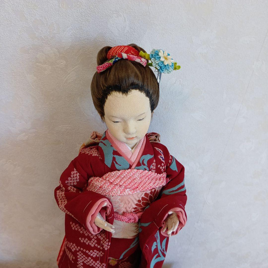 人形 えんじ色の着物　創作人形 布貼りハンドメイド