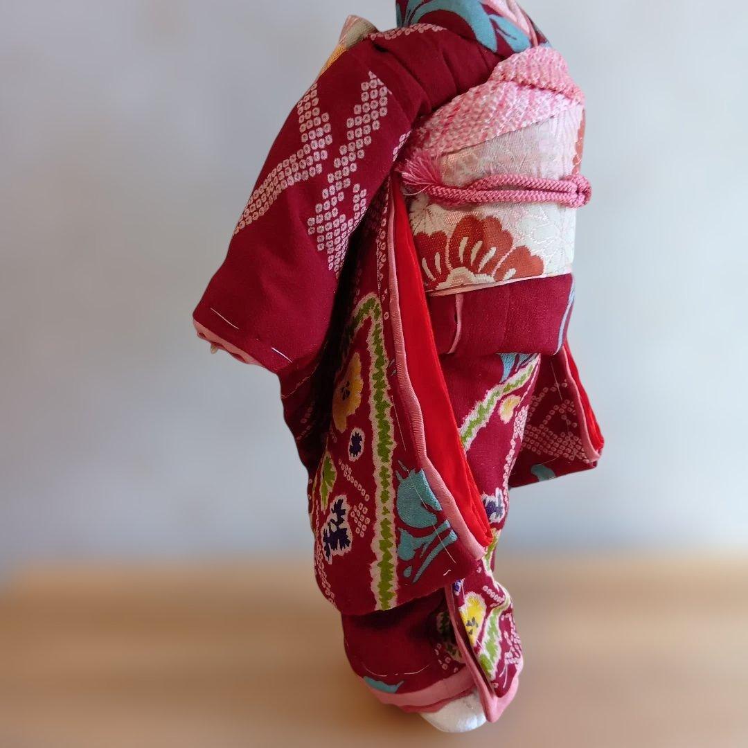 人形 えんじ色の着物　創作人形 布貼りハンドメイド