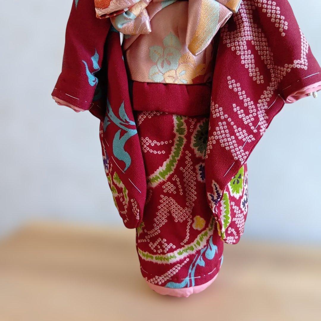 人形 えんじ色の着物　創作人形 布貼りハンドメイド