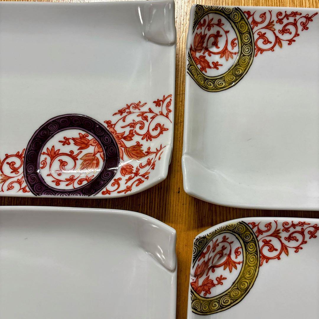 九谷焼　銀泉窯　丸紋唐草　7.8号皿揃　長皿　焼物皿　角皿　横幅23.5cm